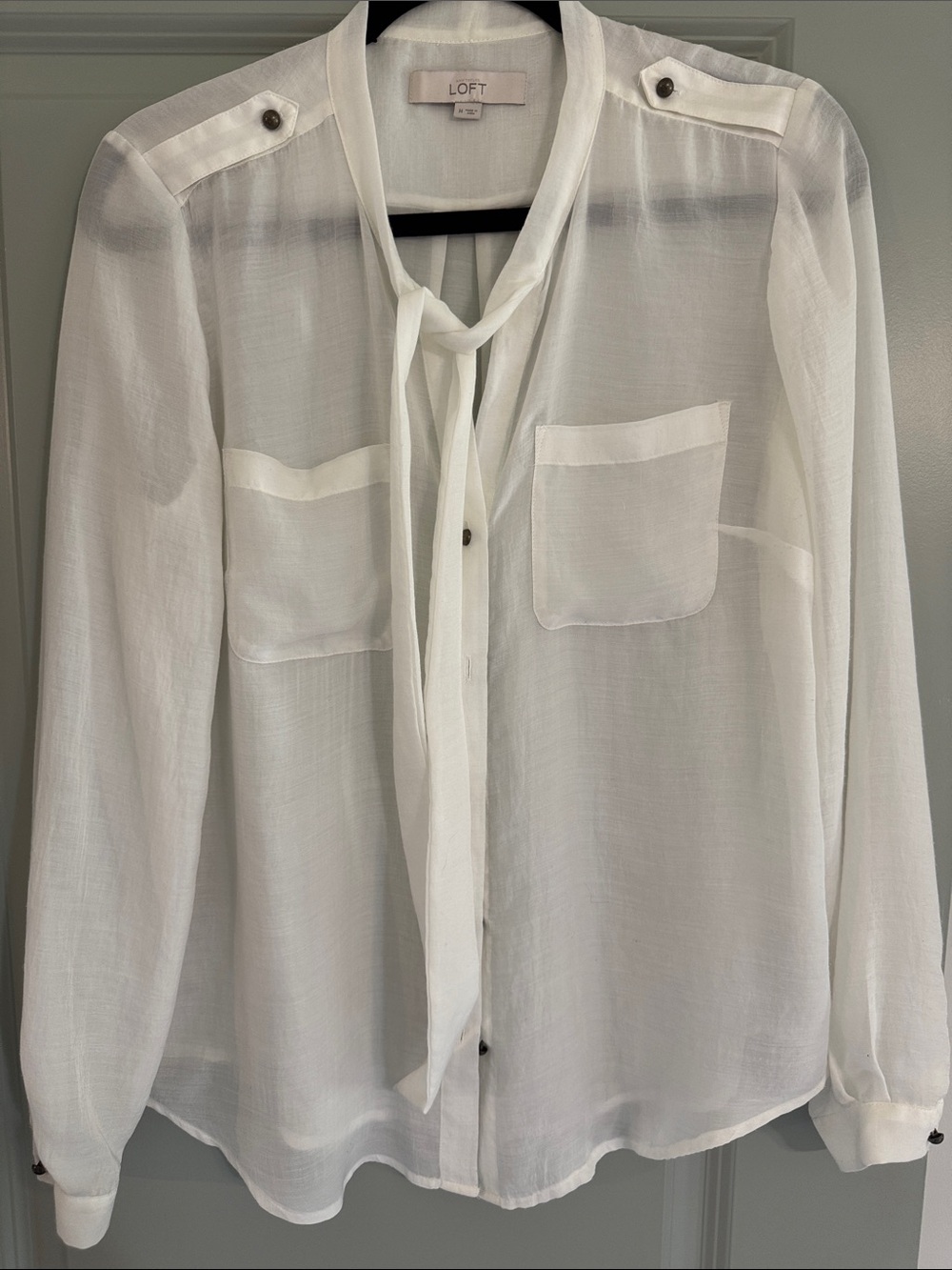 LOFT White Sheer Tie-Front Blouse